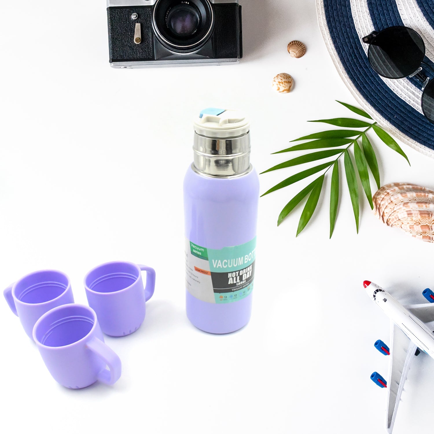 5533 Vacuum Flask Set Stainless Steel Thermos With 3 Cup Creative Gift Set With Cover Handle Portable Car Water Bottle Set (Approx 500ml) 5533 Vacuum Flask Set Stainless Steel Thermos With 3 Cup Creative Gift Set With Cover Handle Portable Car Water Bottle Set (Approx 500ml)